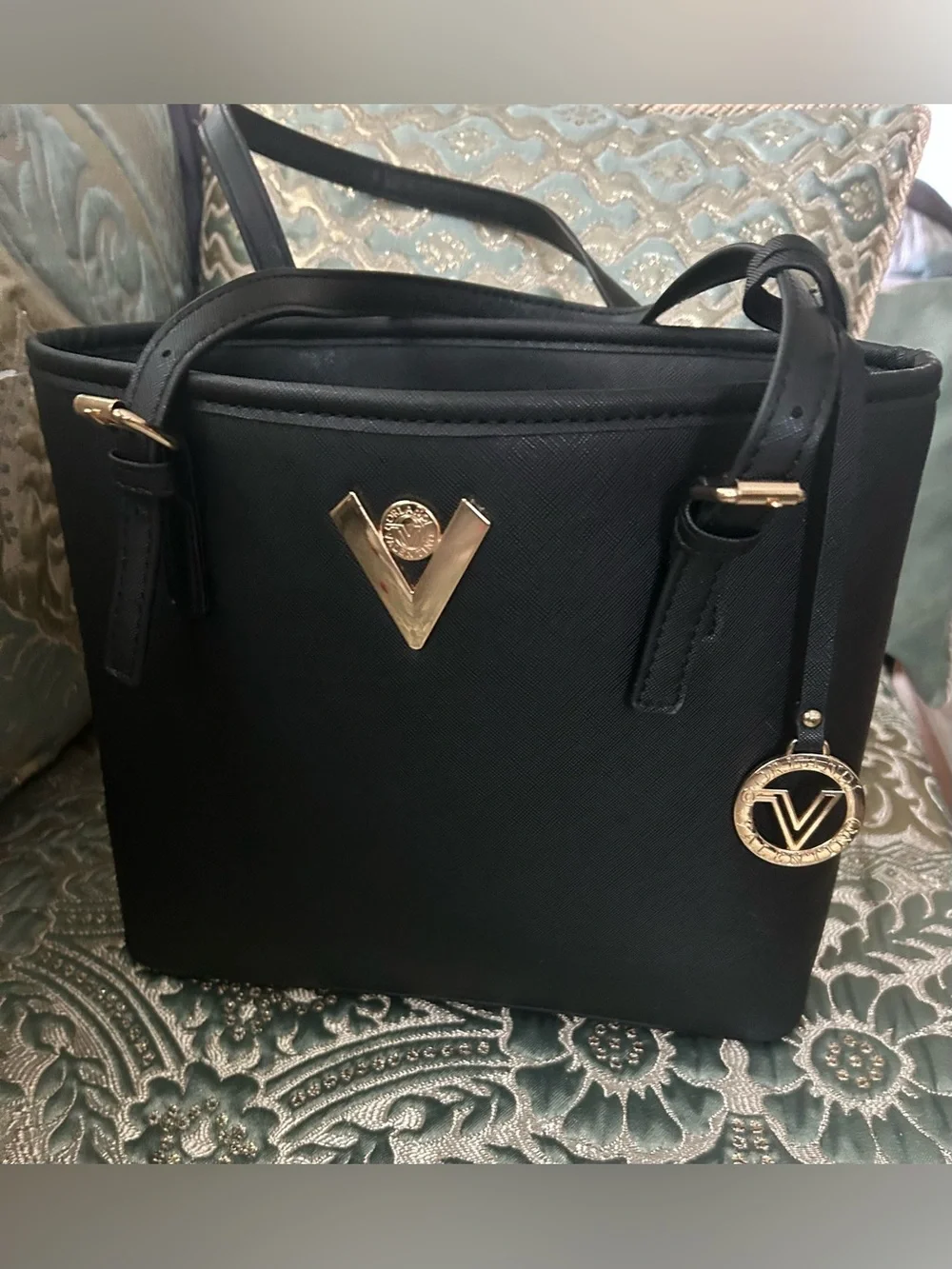 Valentino Orlandi Black Tote Bag with Gold Accents
